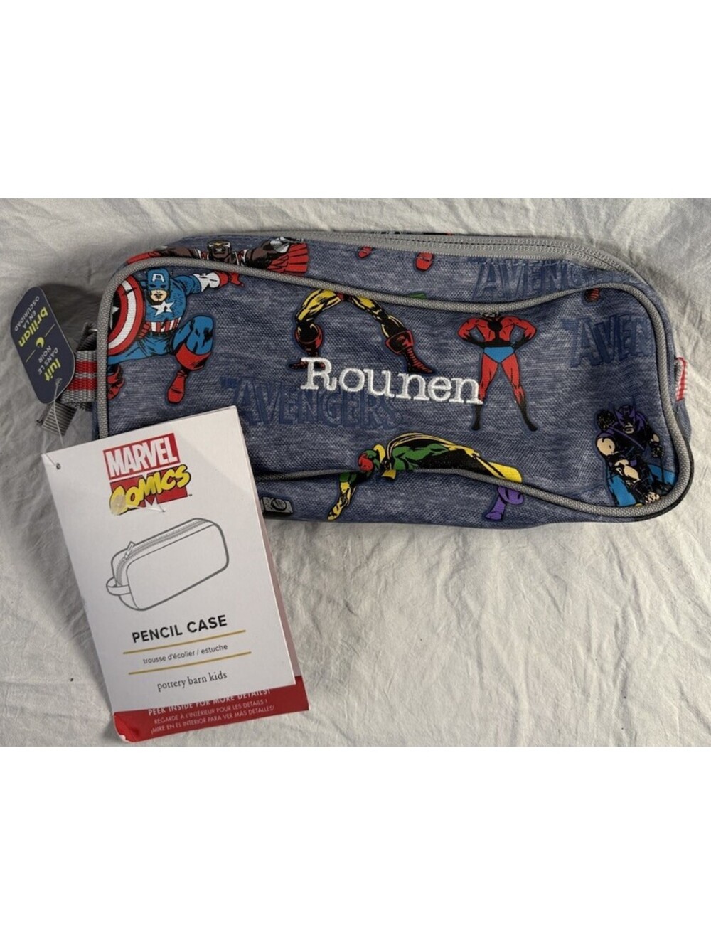 NEW Pottery Barn Marvel Pencil Case Pouch Bag Glow in the Dark “Rounen” Stitched